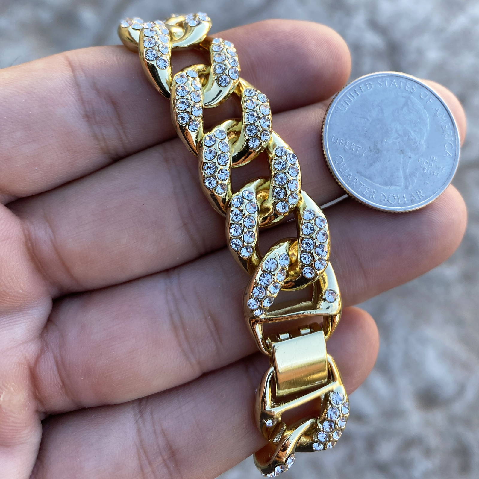 Mens 14K Gold Plated Puffed Cuban Link Iced CZ Chain Flooded Out 18″ 24″ 30″ in