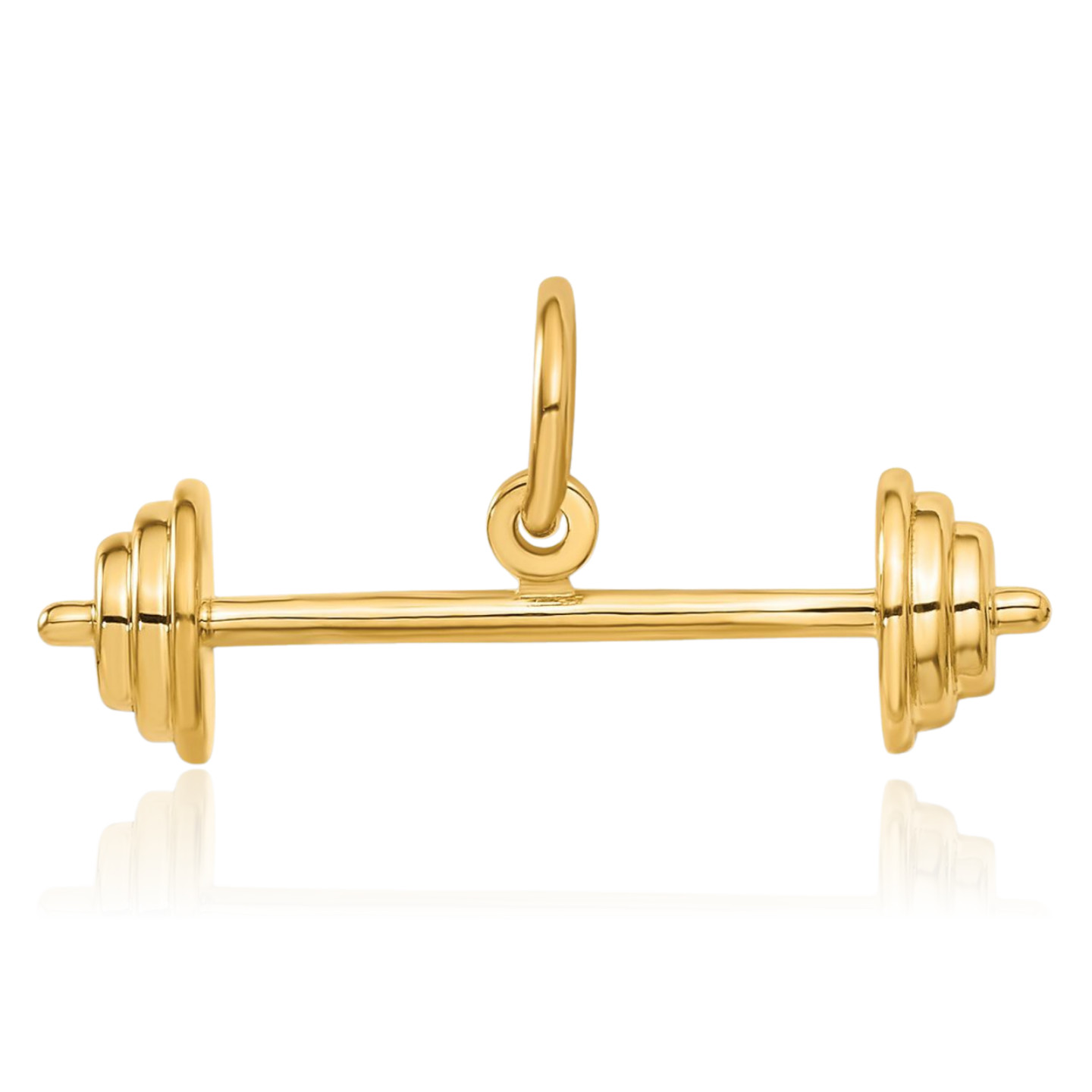 10K Solid Yellow Gold Petite Barbell Pendant Necklace 10mm 3/8 inch Polished