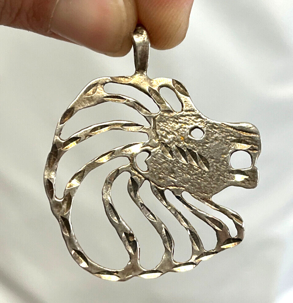 Sterling Silver 925 Silhouette Cut Out Lion Face Head Charm Pendant for Necklace