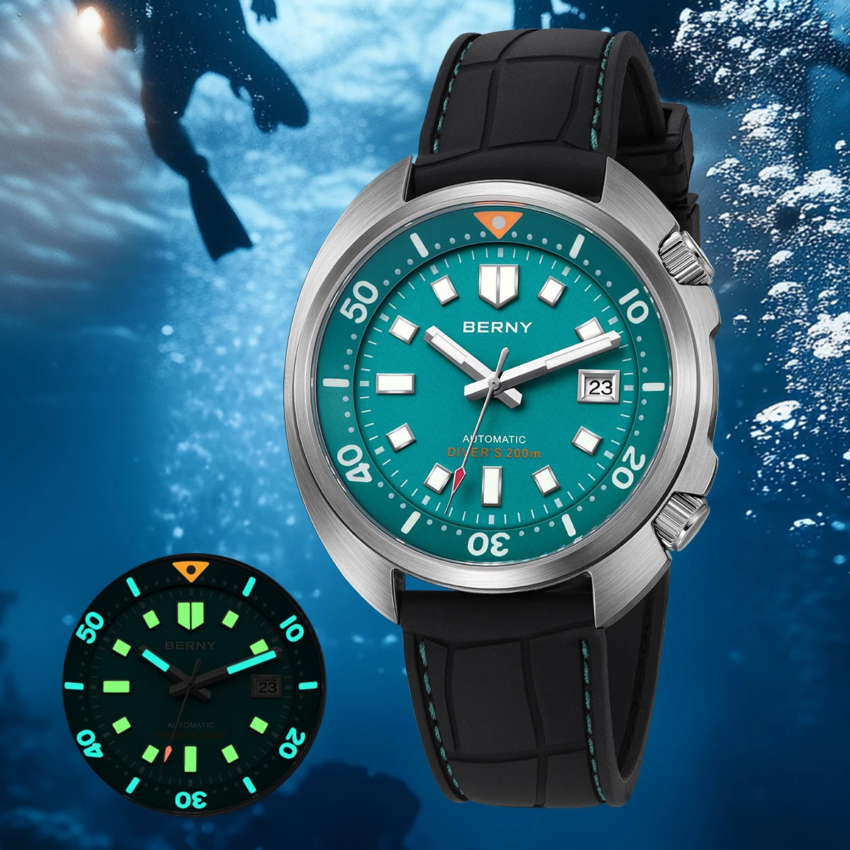 BERNY AM1970M Diver Watch Men Automatic Miyota 8215 20ATM Sapphire Luminous