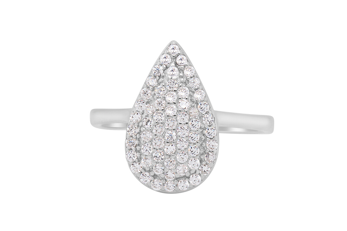 Round Cubic Zirconia Teardrop Ring 14K White Gold Plated Sterlg Silver Size 8