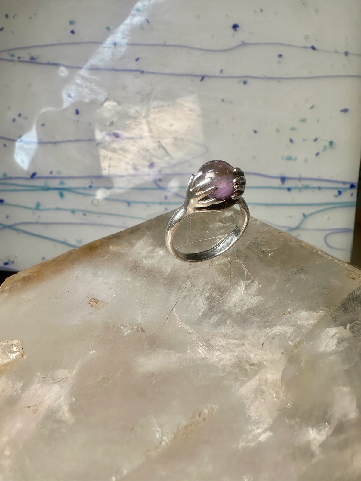 Hands ring size 6 amethyst orb ball globe band sterling silver women