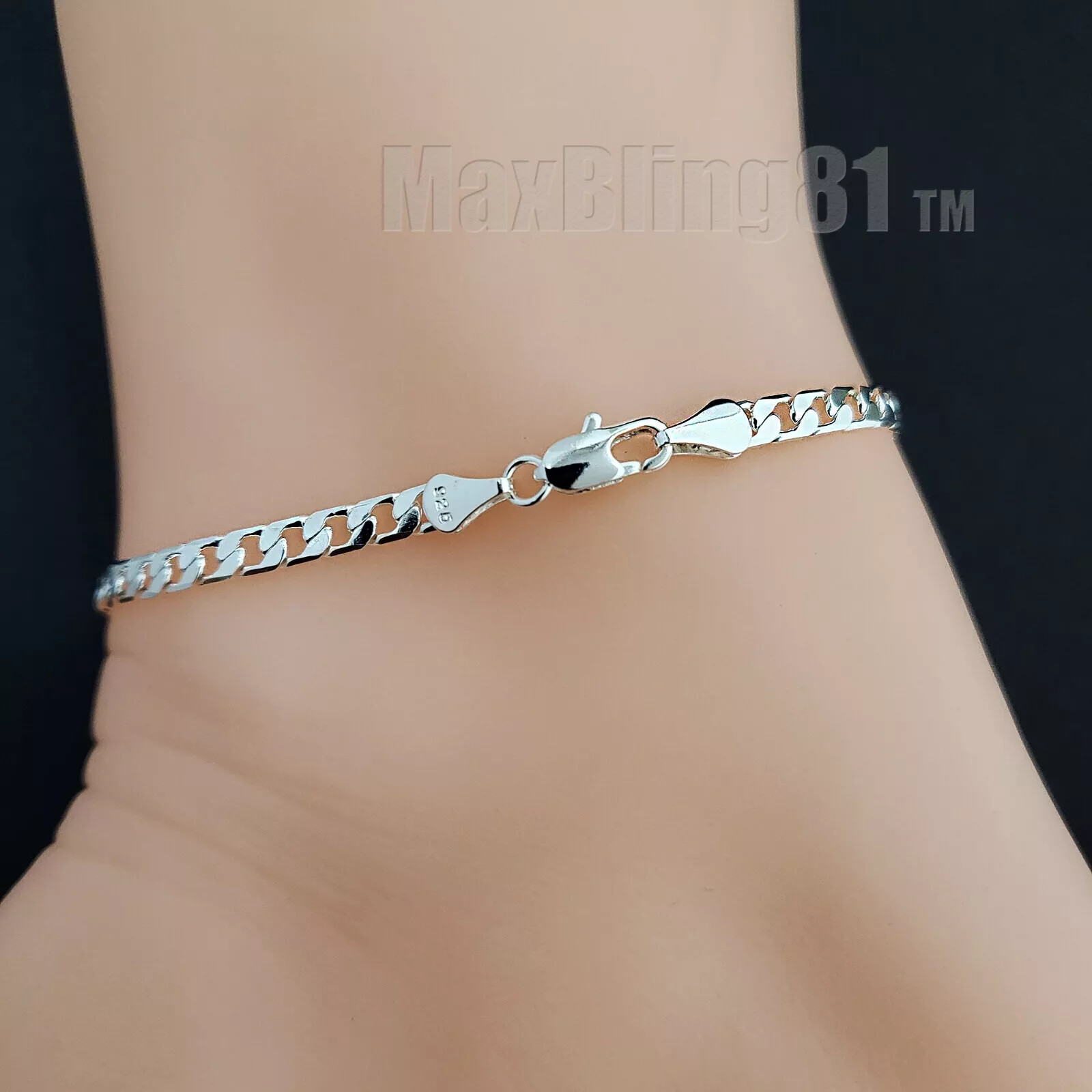 3PC 925 STERLING SILVER PLATED FIGARO CUBAN ROPE CHAIN 10″ ANKLET BRACELET GIFT