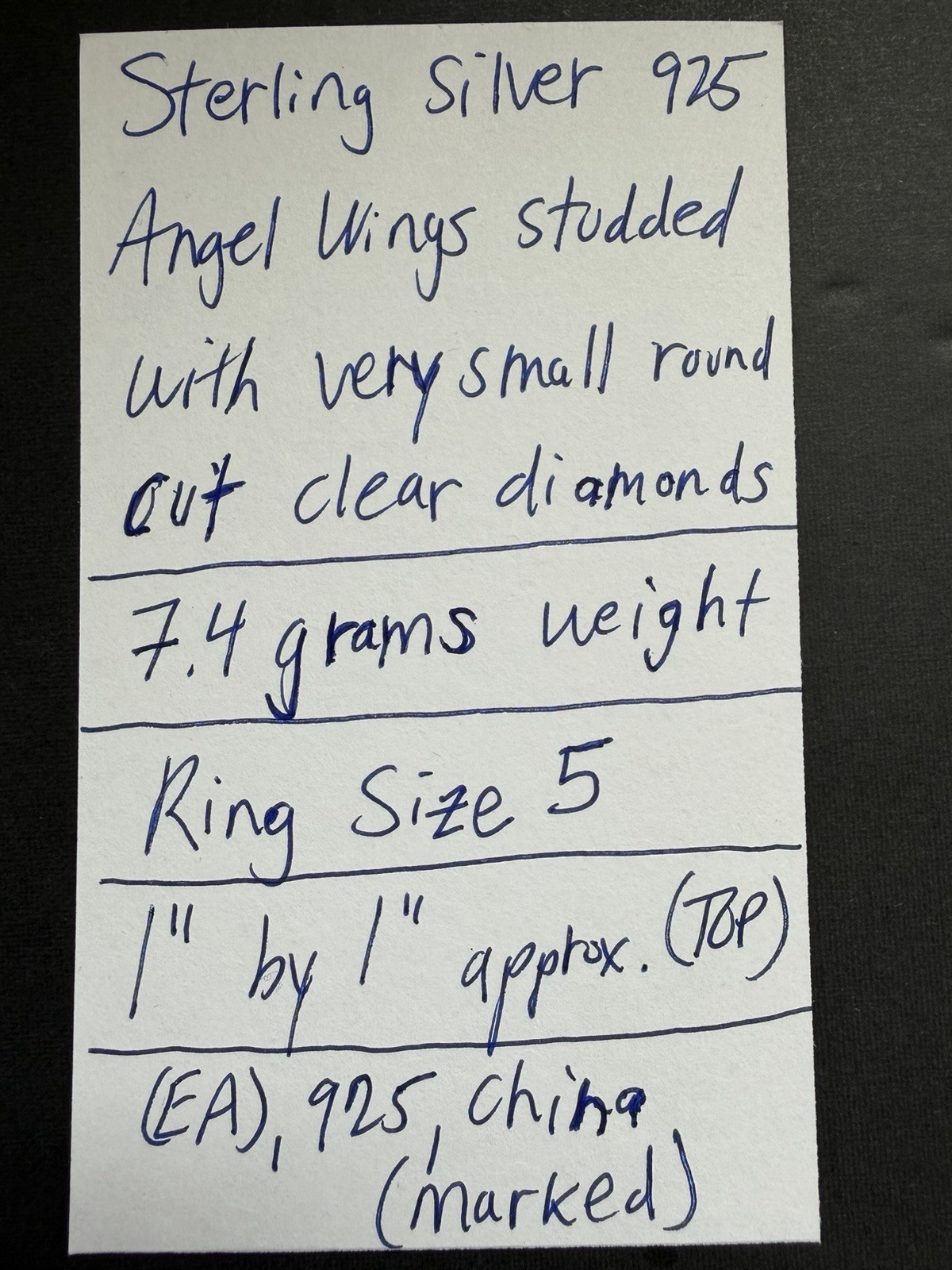Sterling Silver 925 Angel Wings Studded With Diamonds Ring Size 5 WOW!!