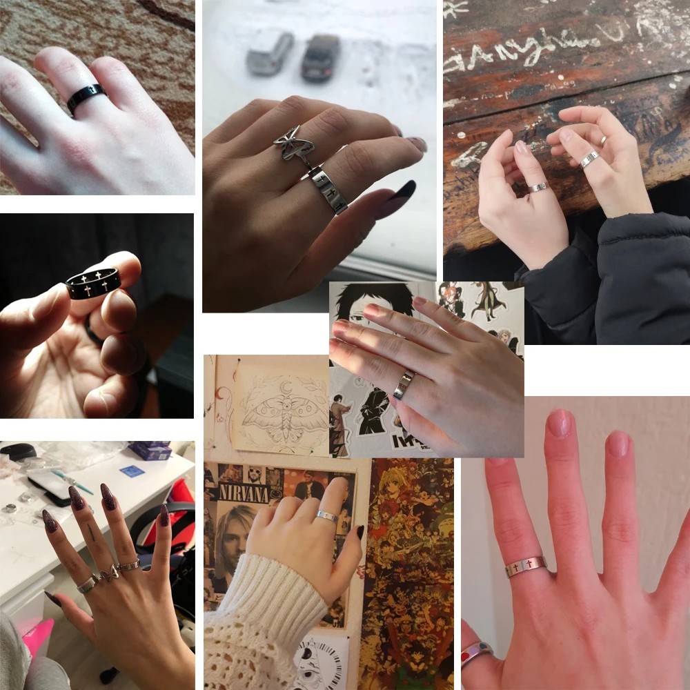 Cross Cut Out Stainless Steel Ring Men Women Christian Band Gold Silver Black