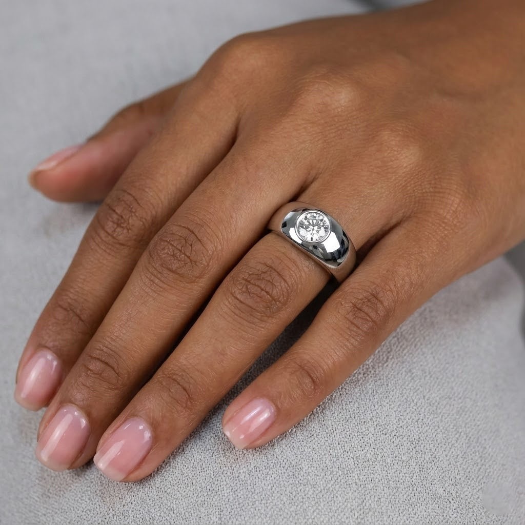 Solitaire Mens Ring Platinum Classic Round 1.39 Carat Lab-Grown Diamond H VS2