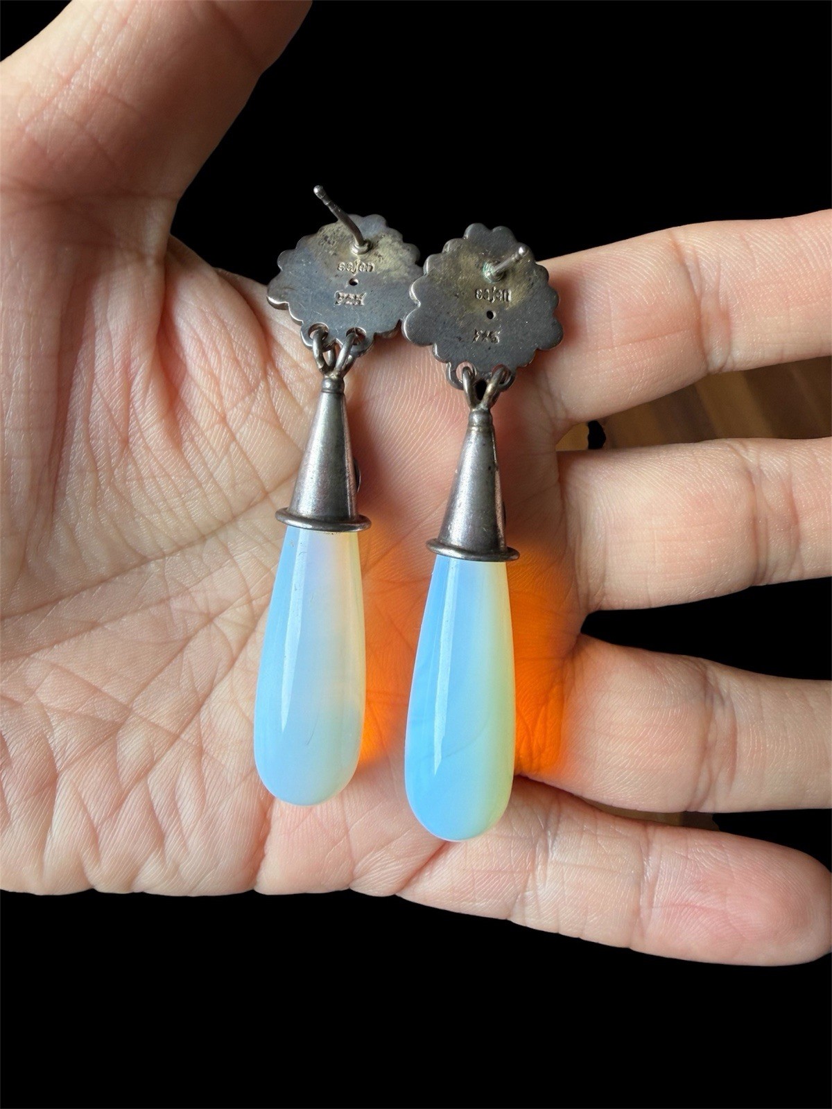 Sajen Sterling Silver Opalite & kyanite Drop Earrings 2 1/4 inches long
