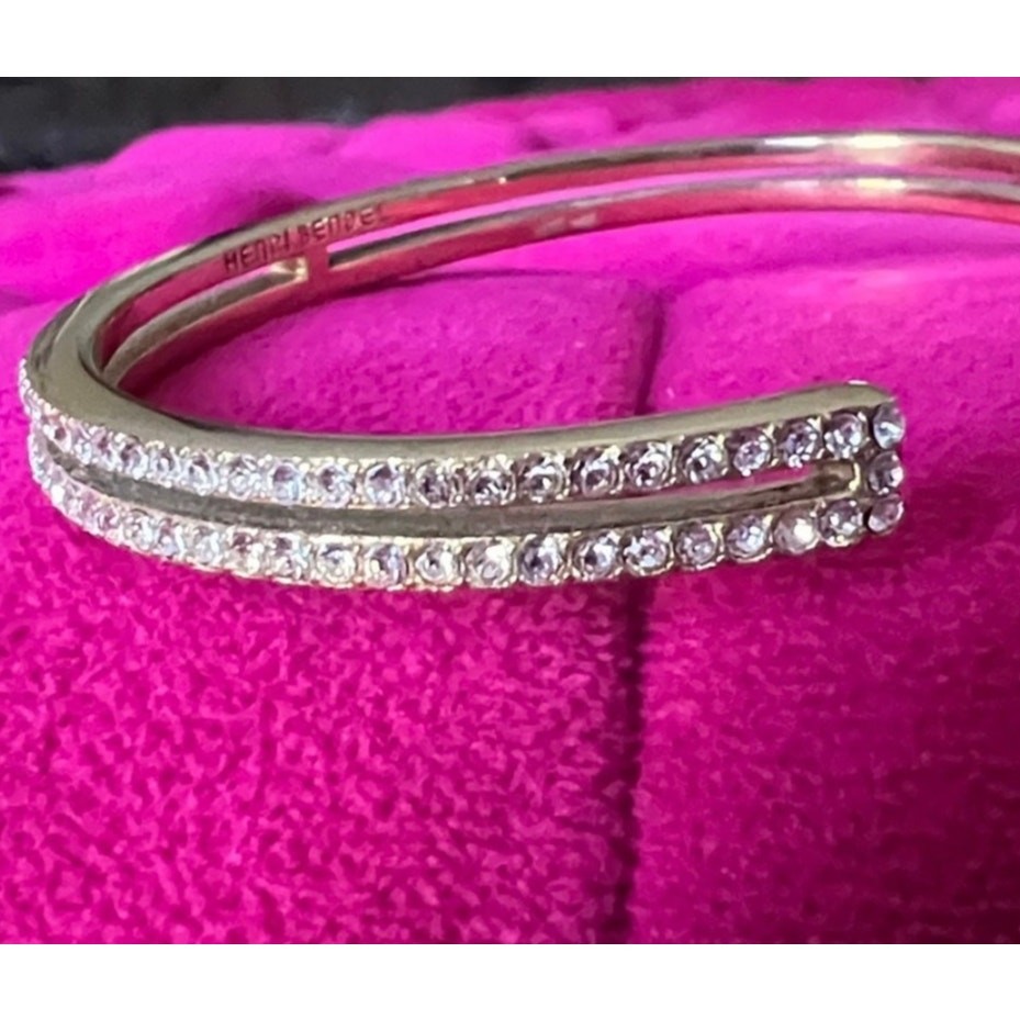 Henri Bendel Double Row Crystal Open Cuff Bracelet EUC