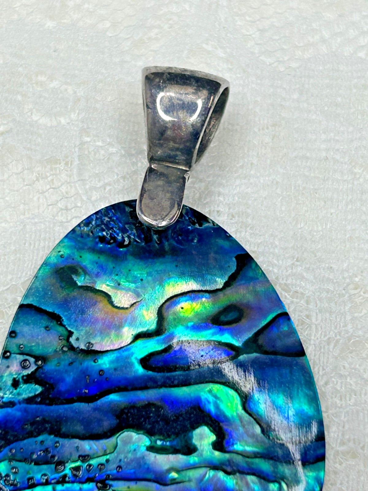 HUGE STERLING SILVER ABALONE SHELL PENDANT