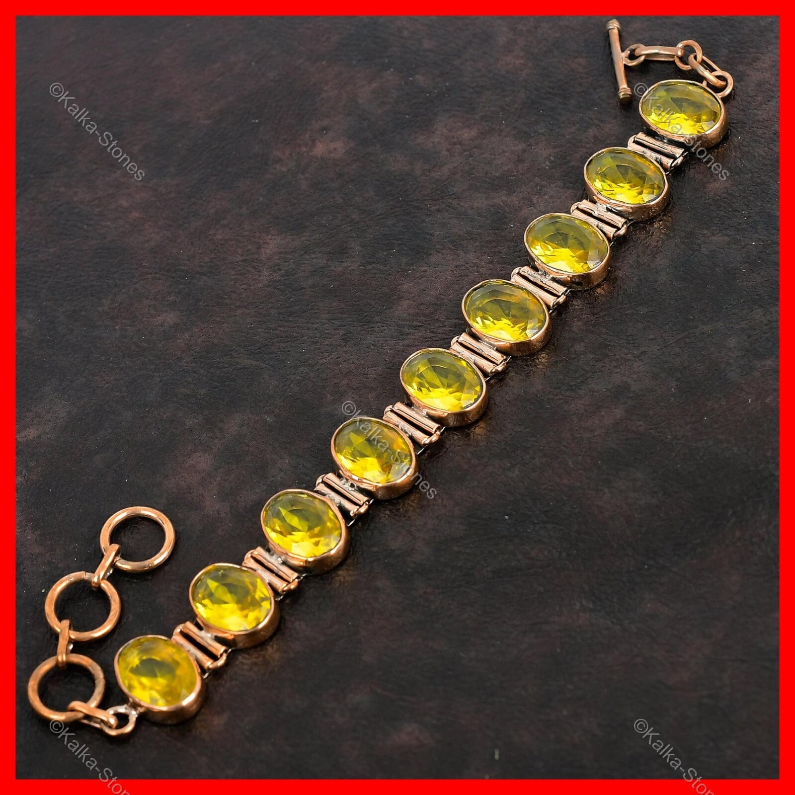 Copper Oval Citrine Stone November Birthday Bezel Mother Unique Bracelet Jewelry
