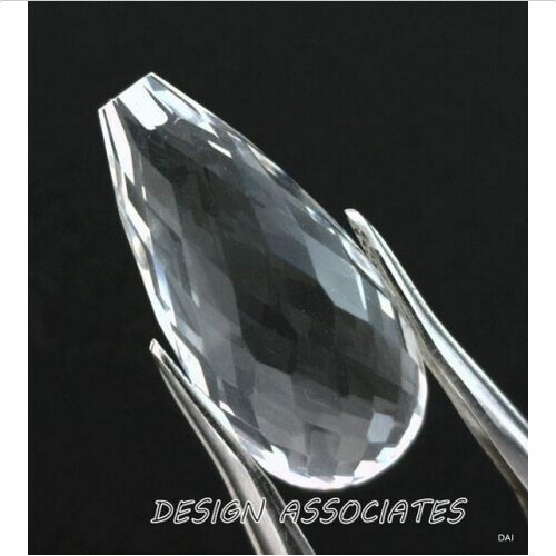 DIAMOND QUARTZ 24 x 12 MM DROP BRIOLETTE CUT TOP DRILLED ALL NATURAL F-3576