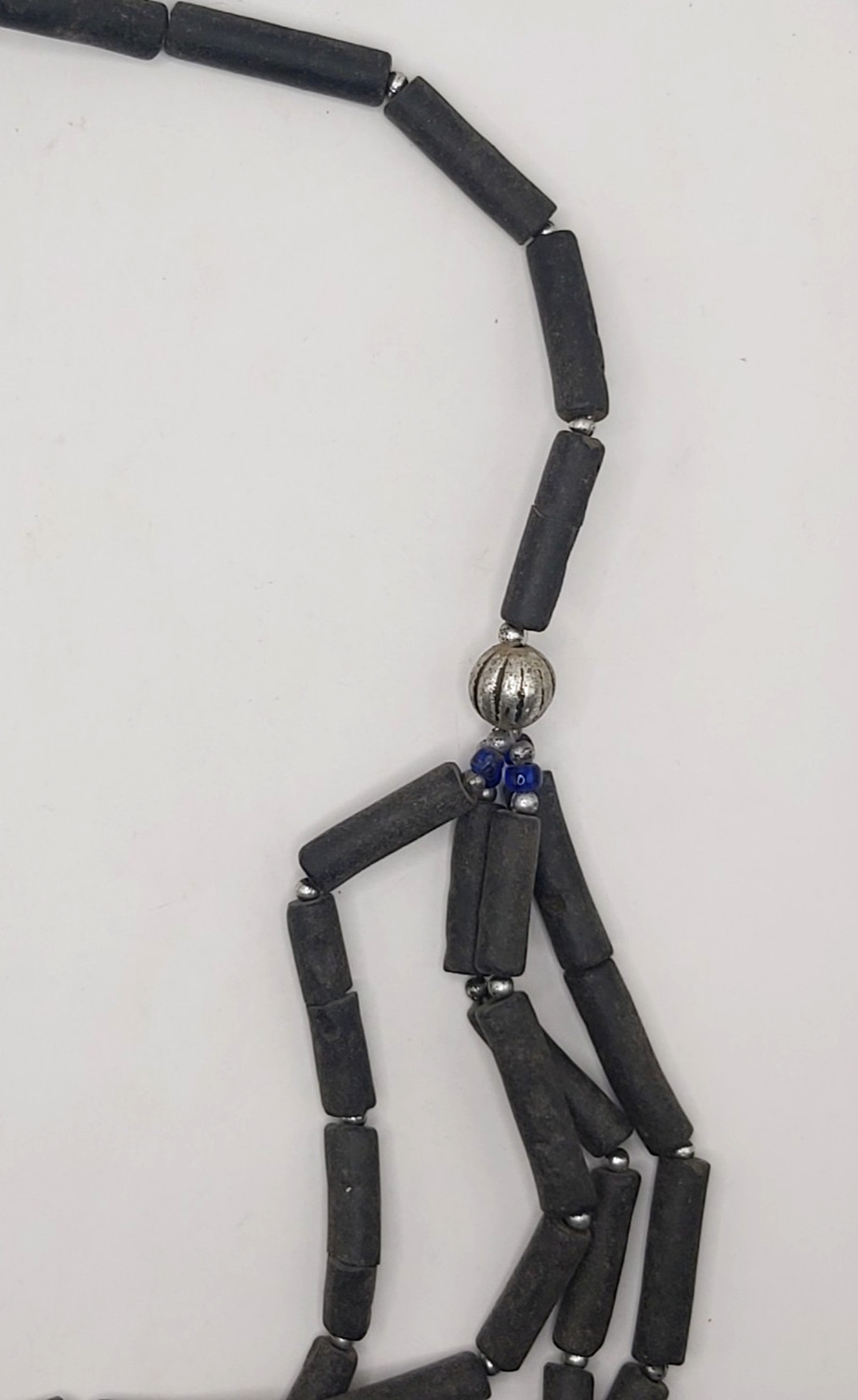 Vintage Berber Moroccan Trade Bead Necklace Black Tube Beads Multi Strand Ethnic
