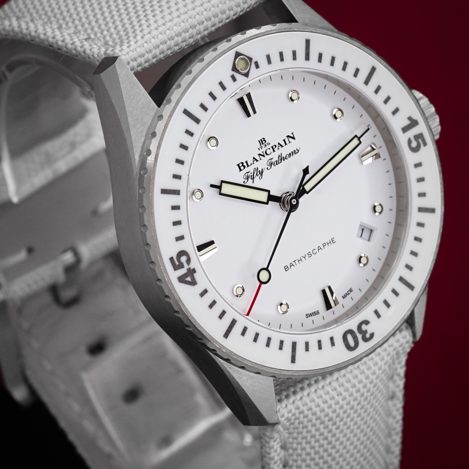 Blancpain Fifty Fathoms Bathyscaphe 38mm White Dial Full Set 2022 SS Ceramic