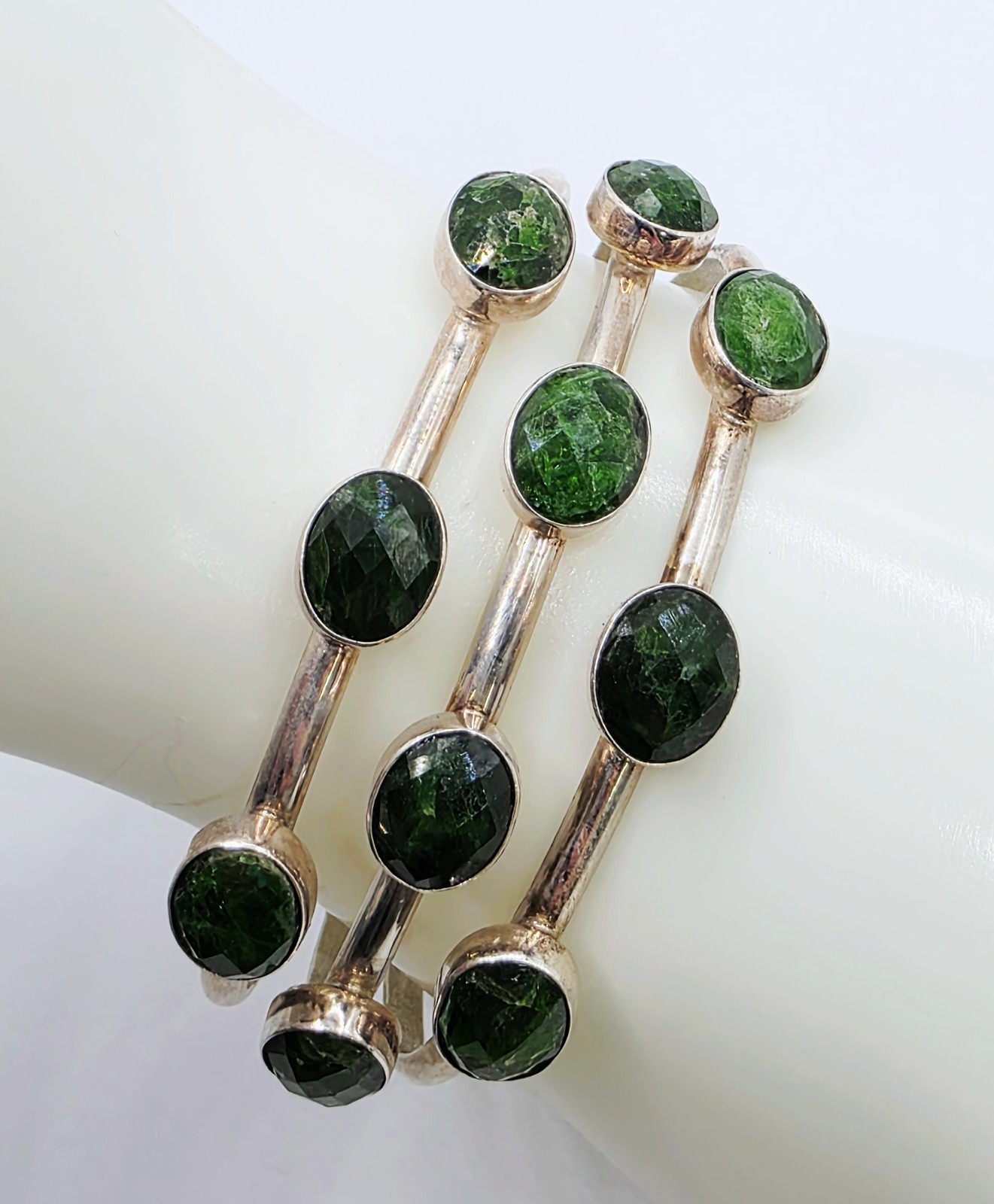 Jay King Sterling Silver Green Chrome Diopside MultiStone Cuff Bracelet 6.5″