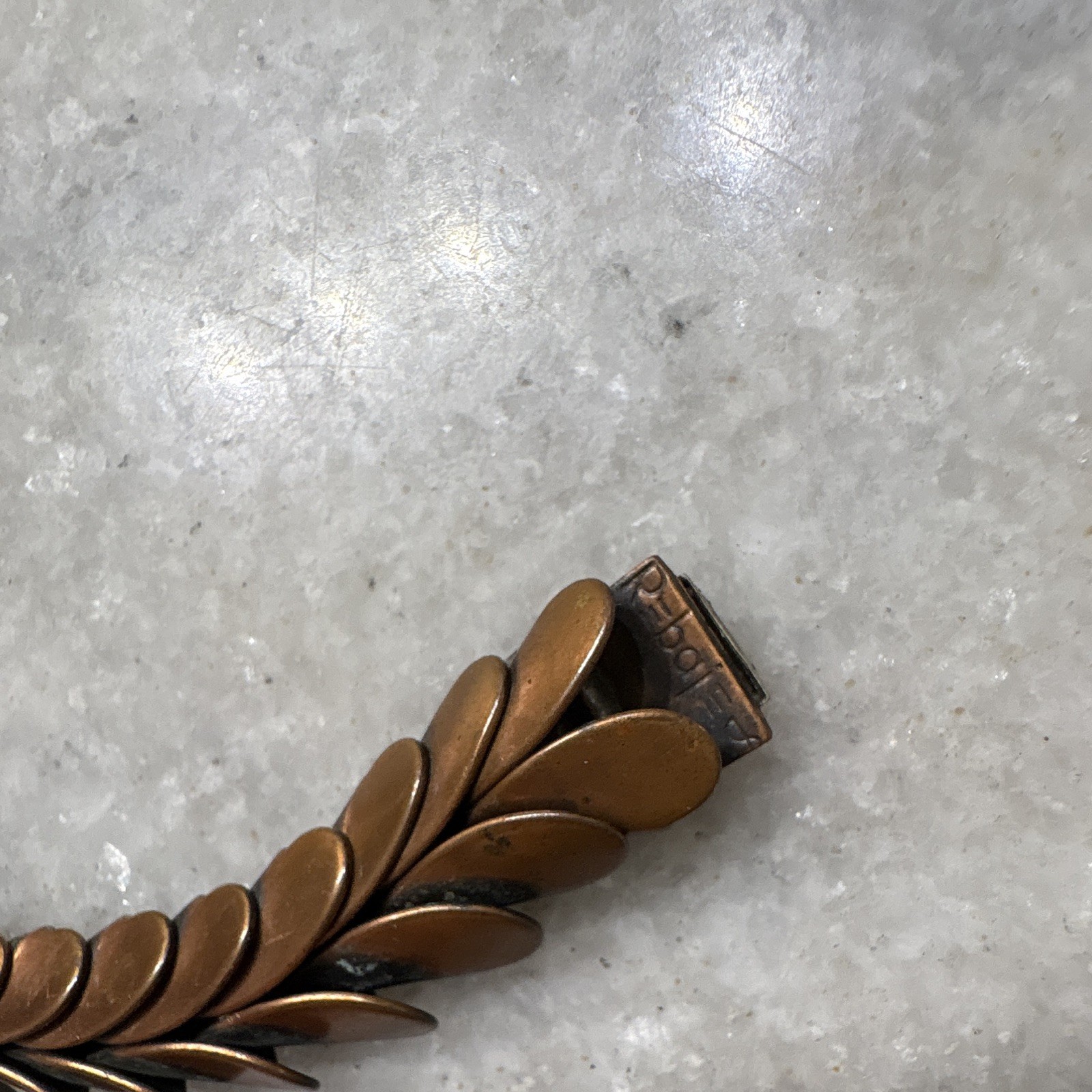 Copper Tone Leaf Link Bracelet, Box Clasp Closure, Nature Theme, 1940-1950’s
