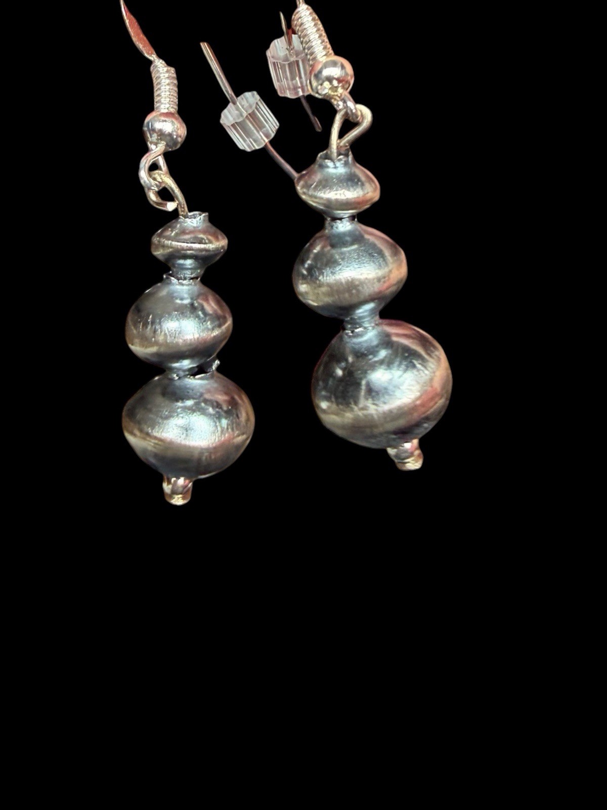 Handmade Navajo Treva Jim Sterling Silver Pearl Drop Hook Earrings