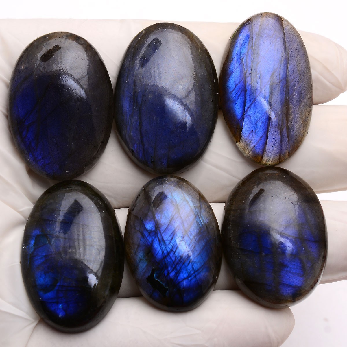 Blue Lightning Trapped~ 6 Pcs Natural Labradorite Rich Blue Shine Oval Gemstones