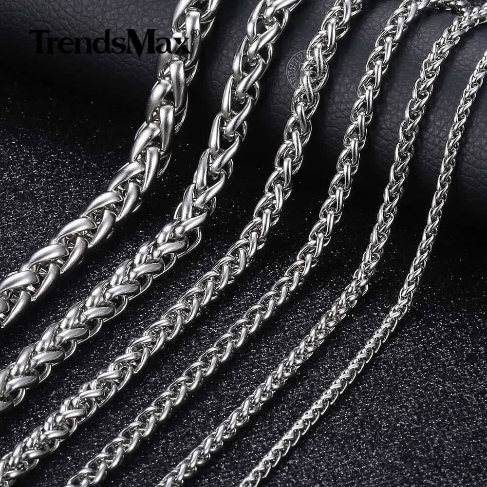 Stainless Steel Silver Wheat Braided Chain Bracelet Necklace Mens Jewelry 8-30″