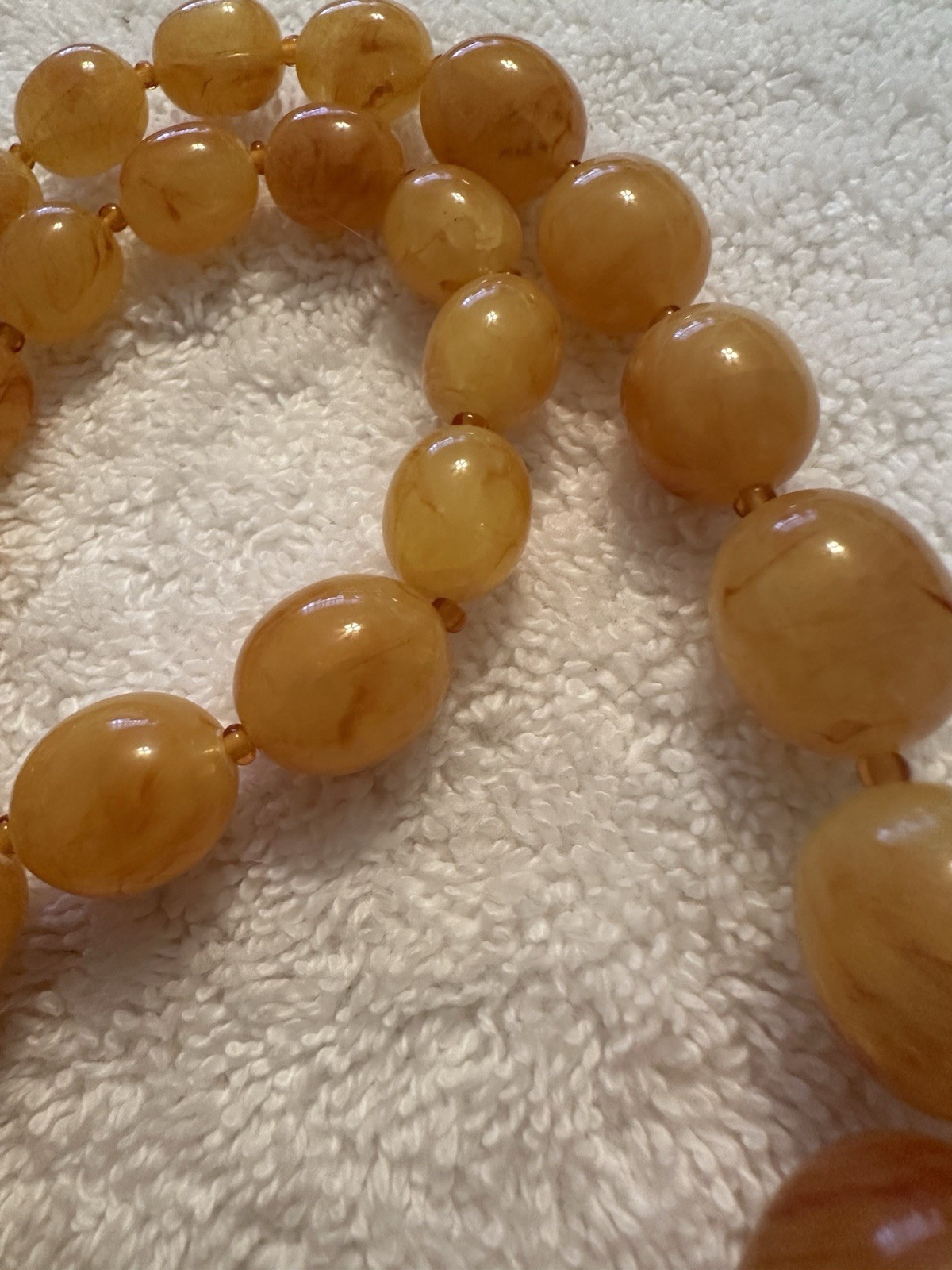 Antique Egg Yolk Translucent Lucite Beaded Necklace • 24” Graduated • 82g Estate