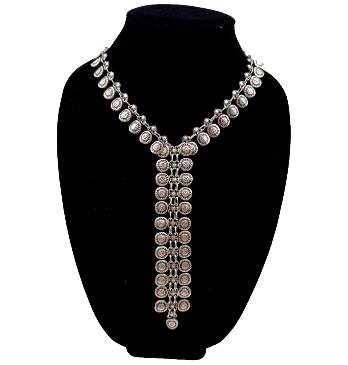 GORG VINTAGE SAUTOIR ART DECO SILVER TN NECKLACE ZIPPER DESIGN XL LONG WRAP ARND