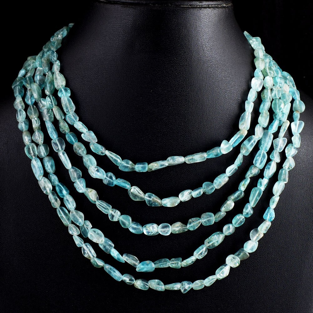 5 Strand Most Brilliant Blue Apatite 484 Cts Beaded Beautiful Necklace VK 18E676