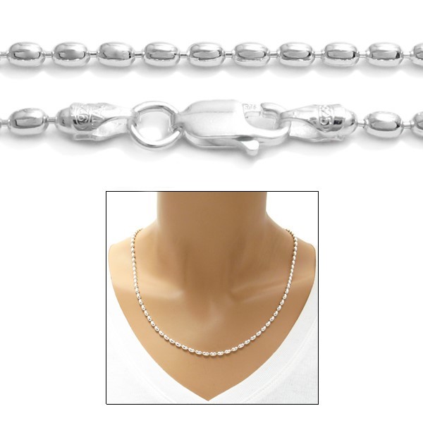 925 Sterling Silver 3mm Oval Bead Chain Necklace or Bracelet 300 Gauge