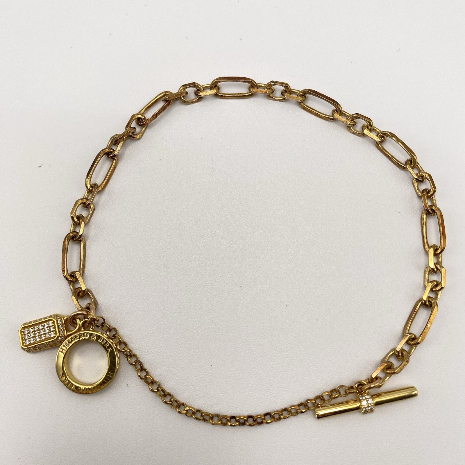 Hillberg & Berk Gemstone Bracelet 925 Gold Paper Clip Lock Charm Cubic Zirconia