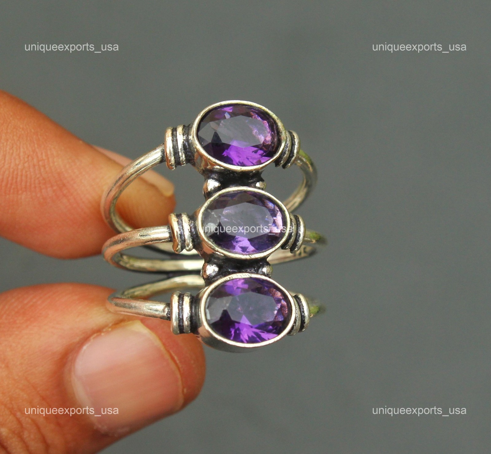 925 Silver Amethyst Stone Not Applicable Statement Band Wedding February Ring