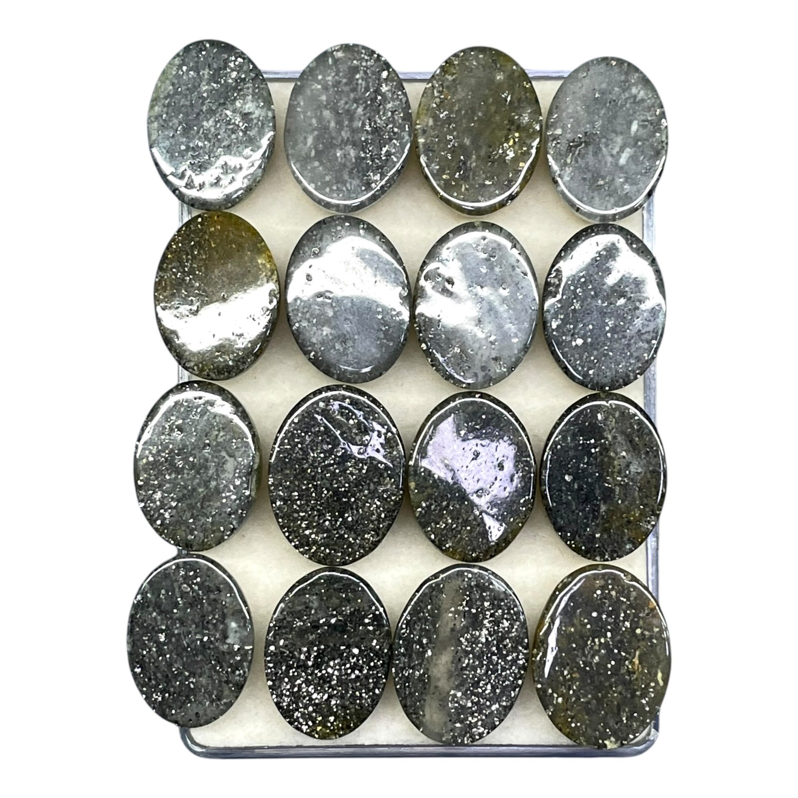 16 Pcs Natural Black Sunstone 20-21mm Loose Cabochon Sparkling Glitter Gemstones
