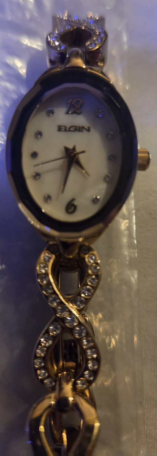 Elgin Women’s Quartz Analog Oval Watch Blue Dial Gold Tone Bracelet