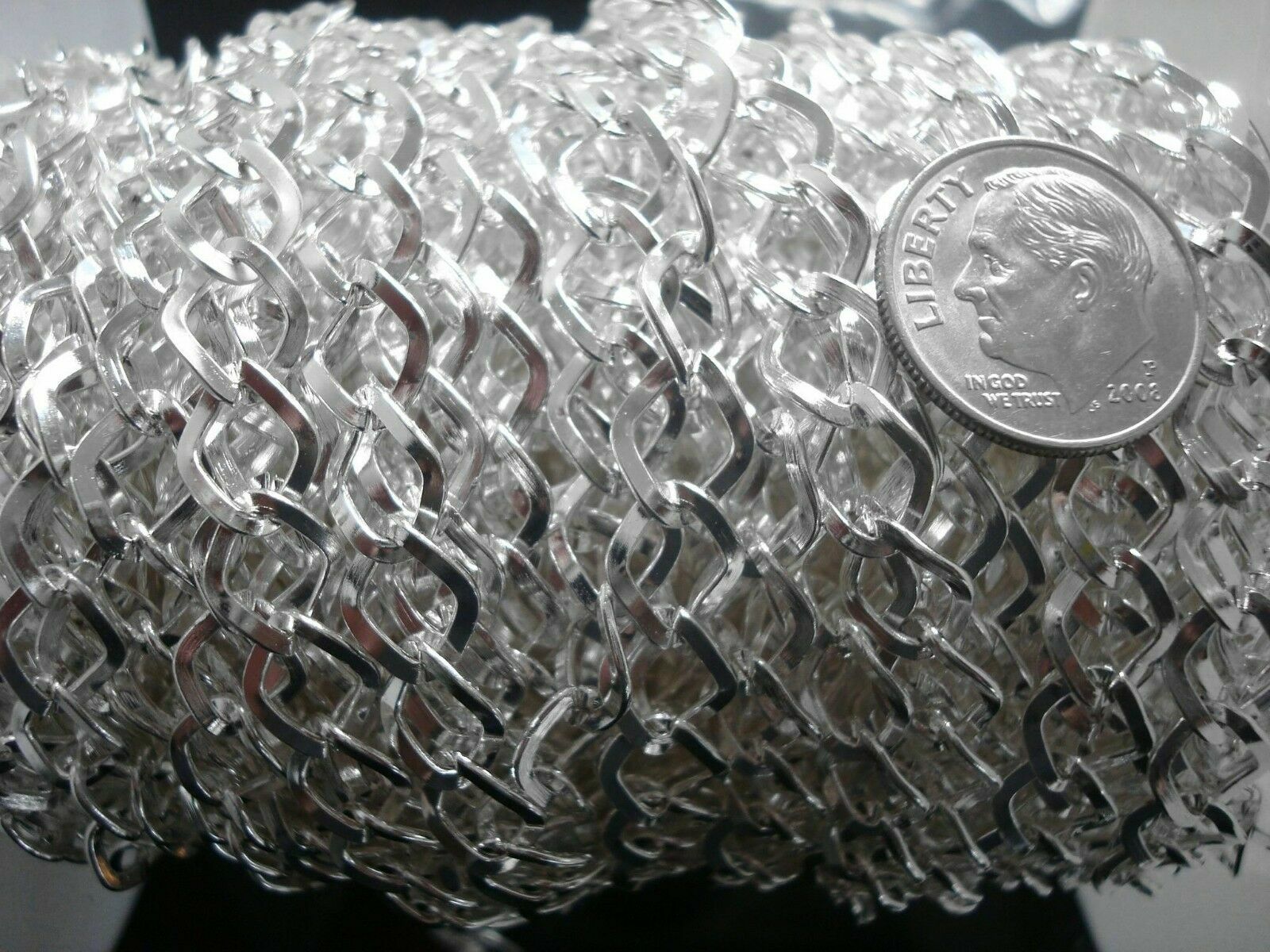3 ft Silver plated cable chain 8x7mm diamond twist 4 open links inch pch017