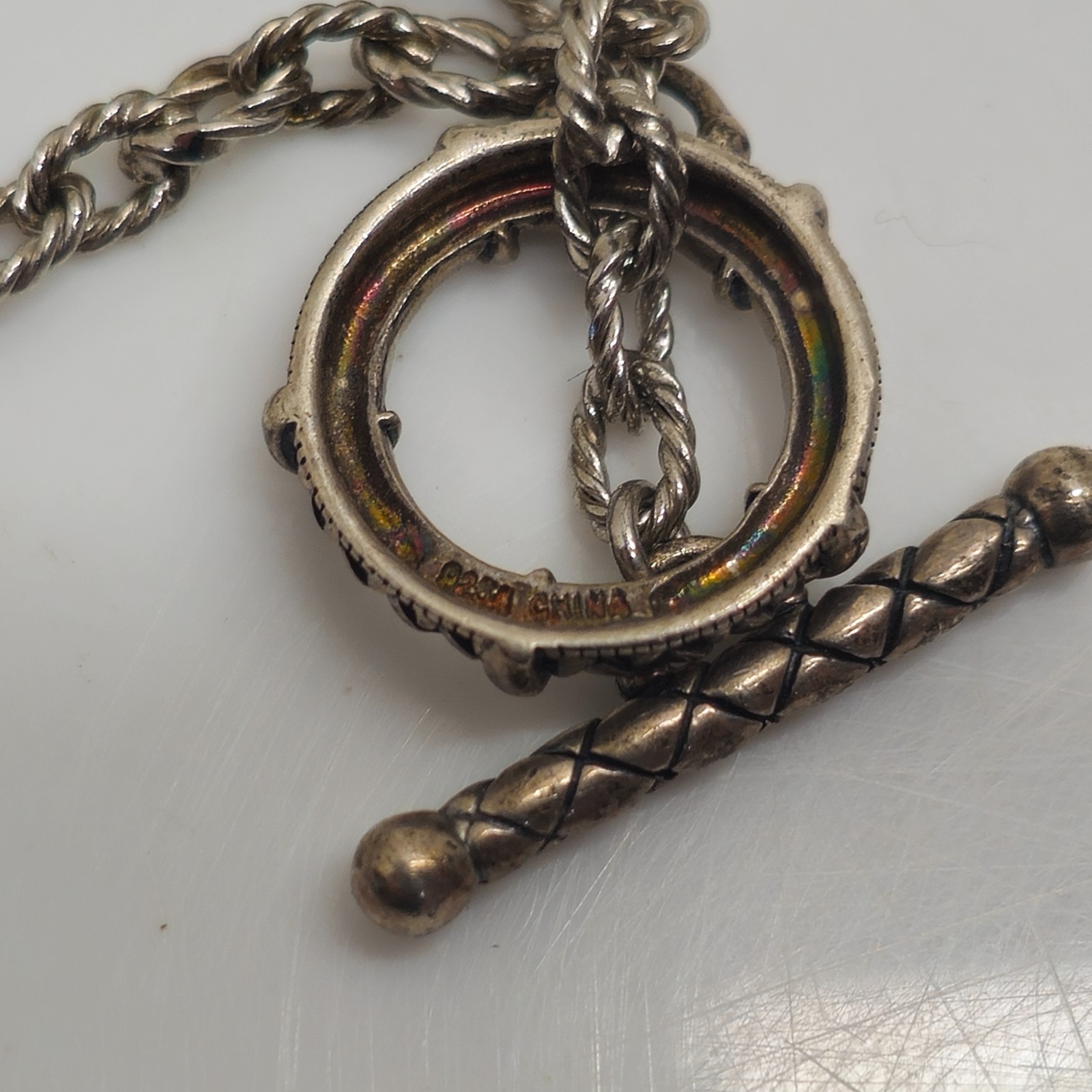 Sterling Silver 925 Round Glass Bead Pendant Necklace 9.5in 19.7g Vintage