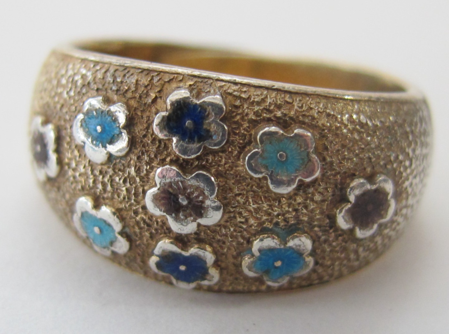 C5 Vintage Chinese Export Silver Enamel Flower Ring Size 7