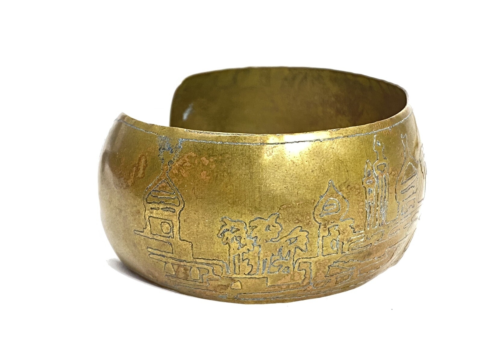 Vintage Taj Mahal Brass cuff bracelet – Handmade – Unmarked
