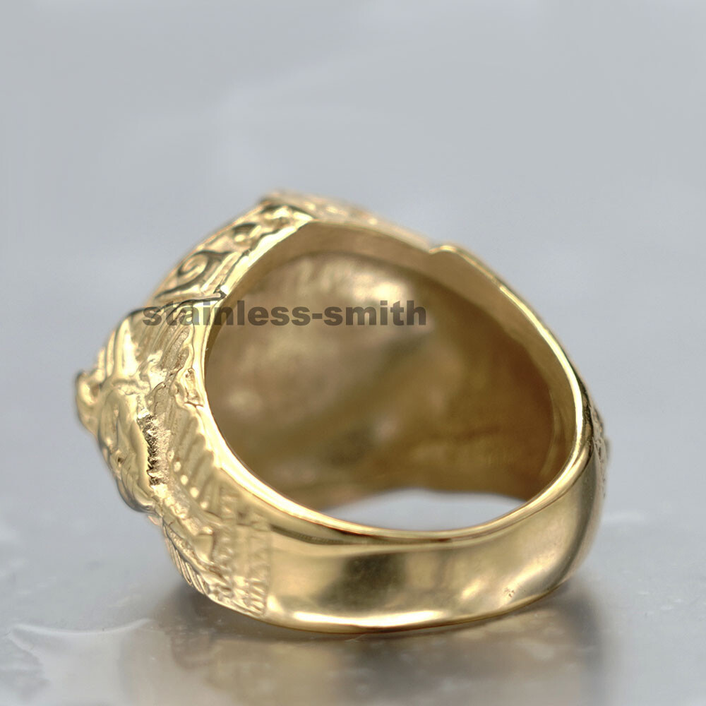 Mens Gold Egyptian Egypt Pharaoh Eye Of Horus Ra Ring Stainless Steel Size 7-15