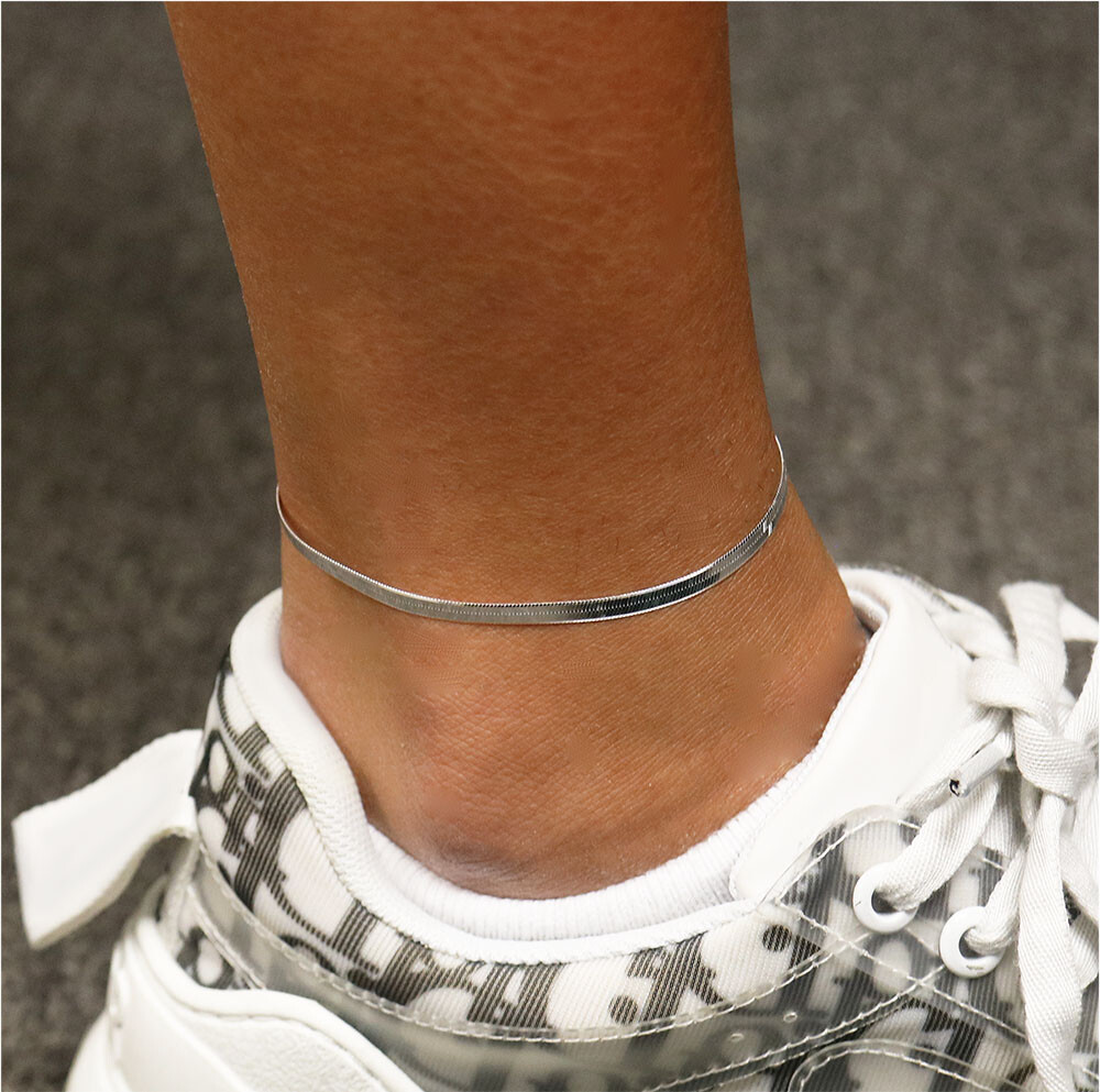 2.5MM Solid 925 Sterling Silver Italian Herringbone Anklet Chain 9″ or 10″ Italy