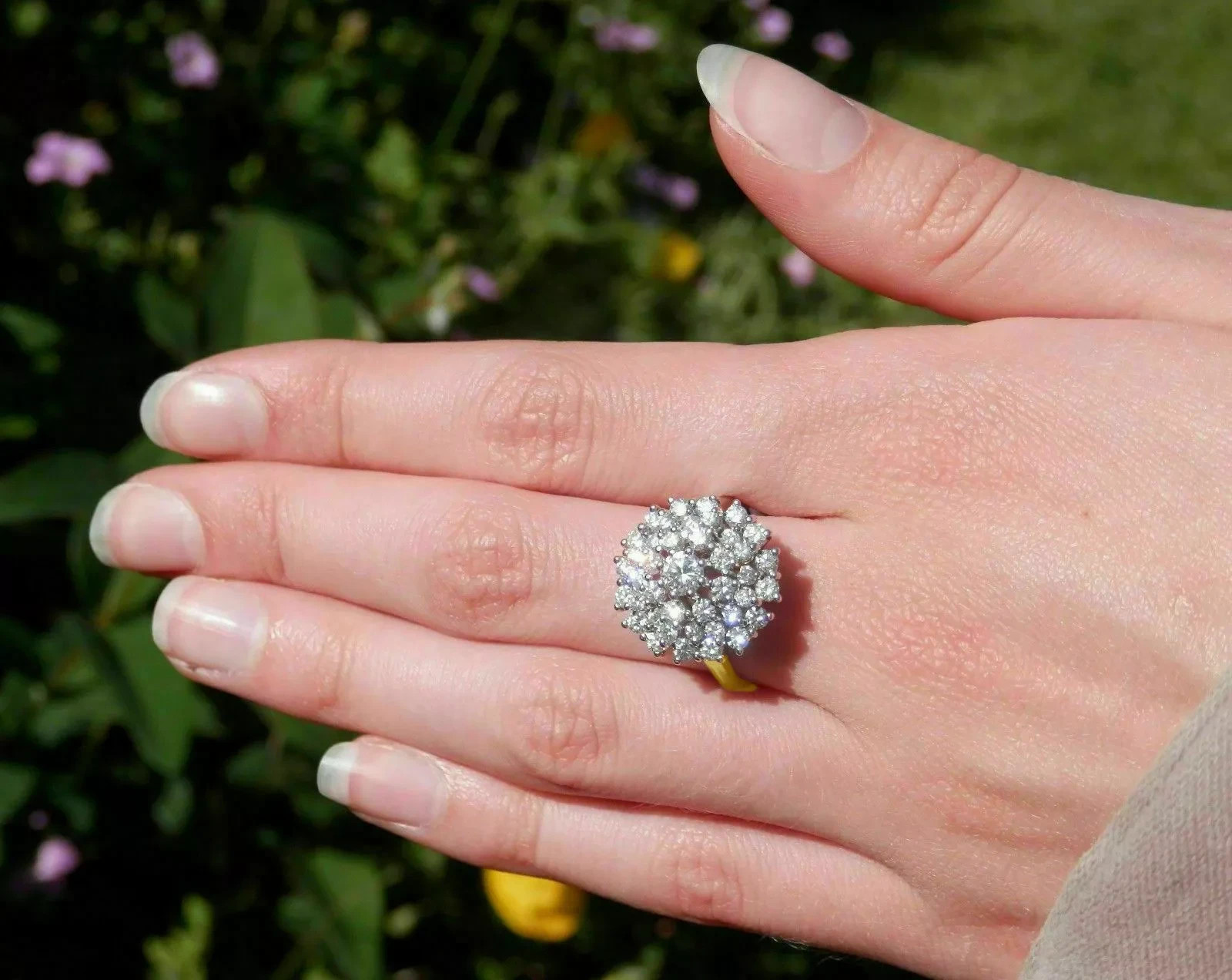 1.7Ct Lab-Created Diamond Cluster Engagement Wedding Ring 14k Yellow Gold Finish