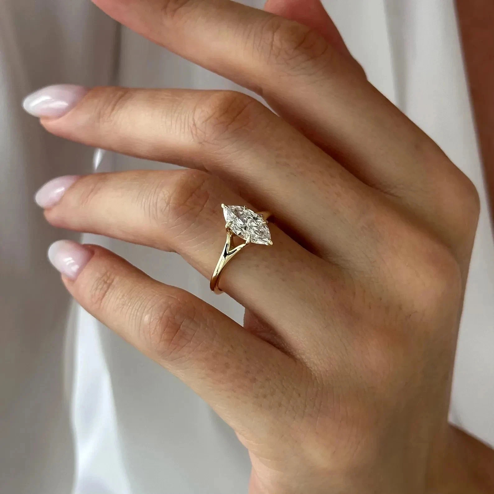 Marquise Diamond Wedding Ring 1.50 Ct Lab Grown IGI E F VVS CVD 14k Yellow Gold