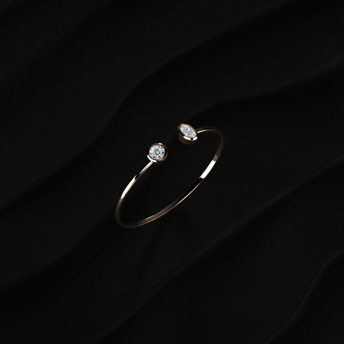2Cttw Oval and Round Moissanite Toi et Moi Open Cuff Bracelet
