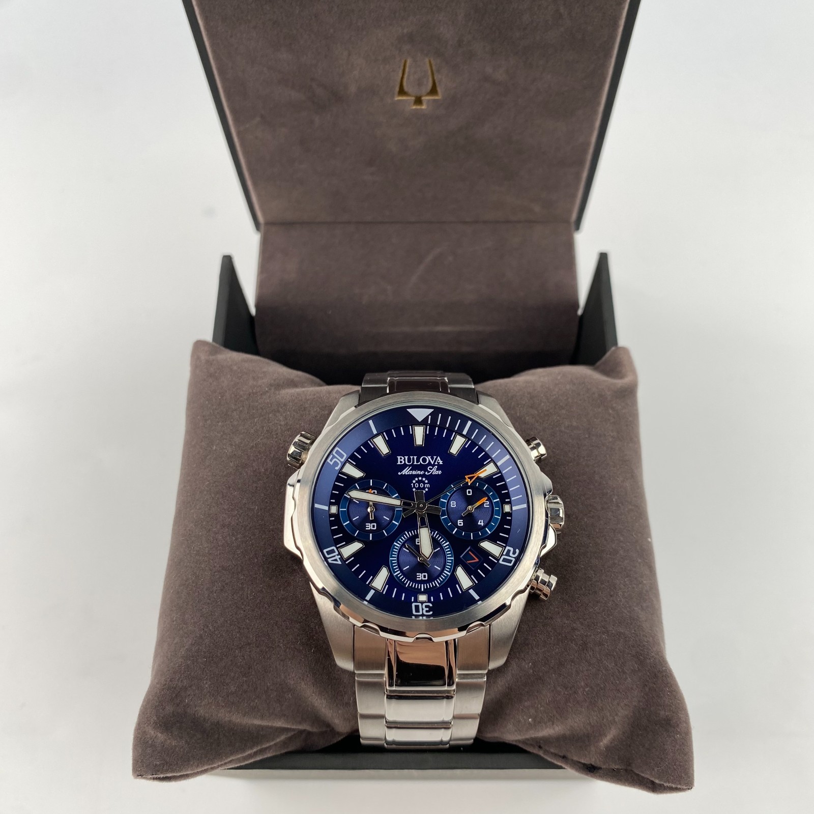 Bulova Marine Star Men’s Chronograph Watch Blue Dial Stainless Steel 43mm 96B256