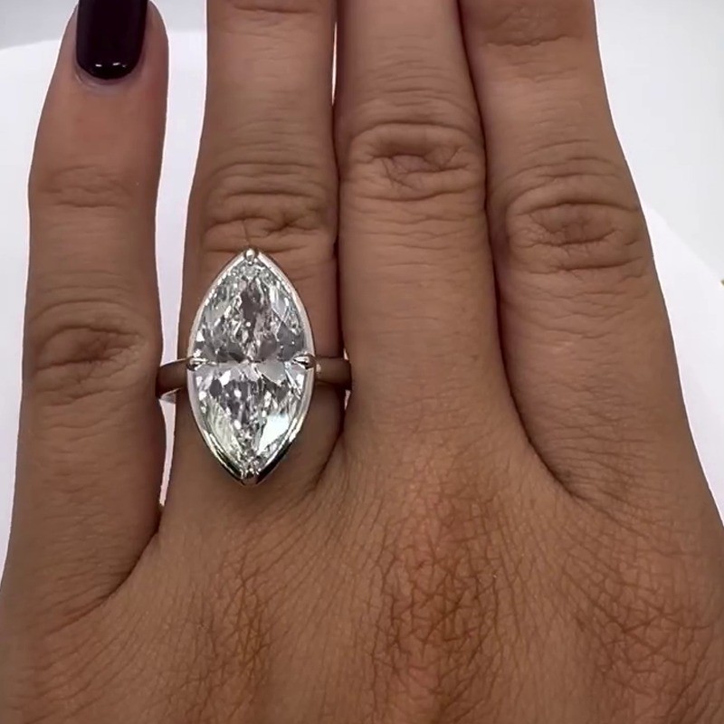 2.81 Ct Marquise Cut Moissanite Bezel Engagement Ring 14K White Gold Plated