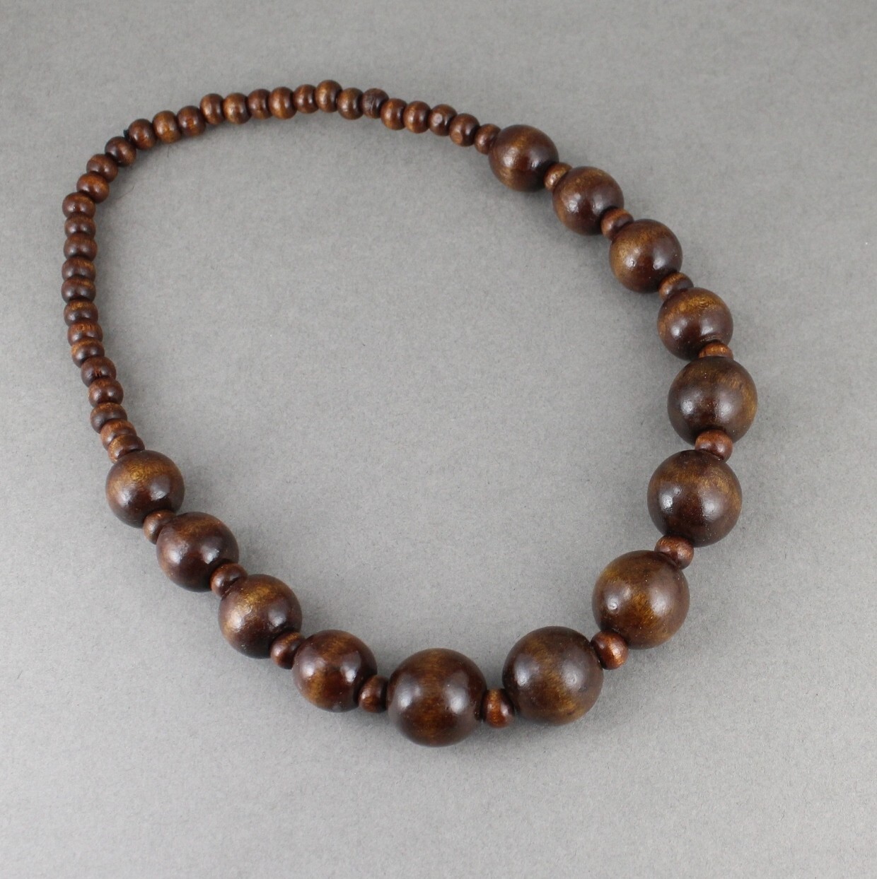 dark Brown wood necklace big chunky bead stretch 21″ long necklace beaded wooden