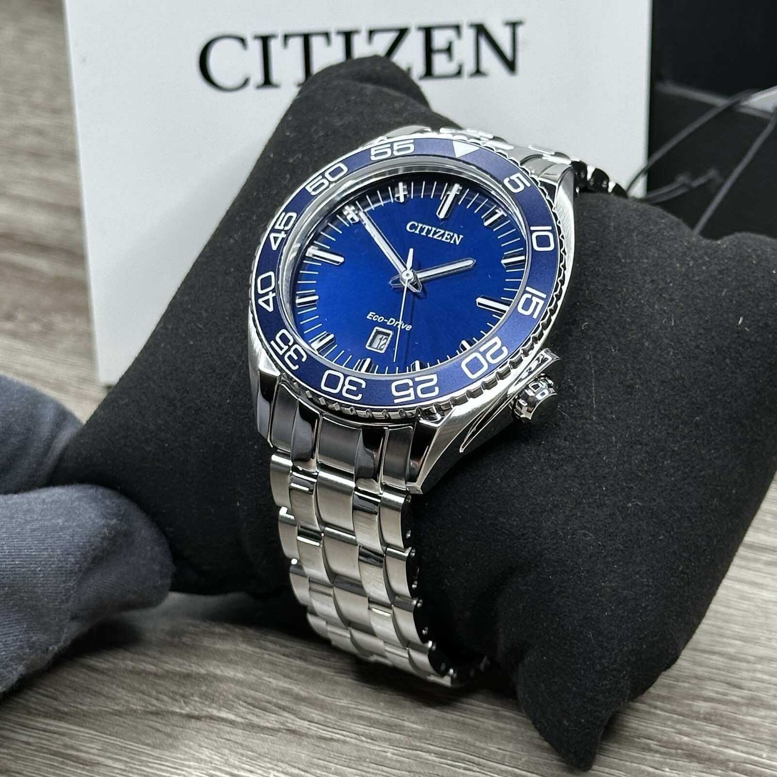 MSRP $525✅Citizen Eco-Drive Carson Silver Steel Blue Date Men’s Watch AW1770-53L