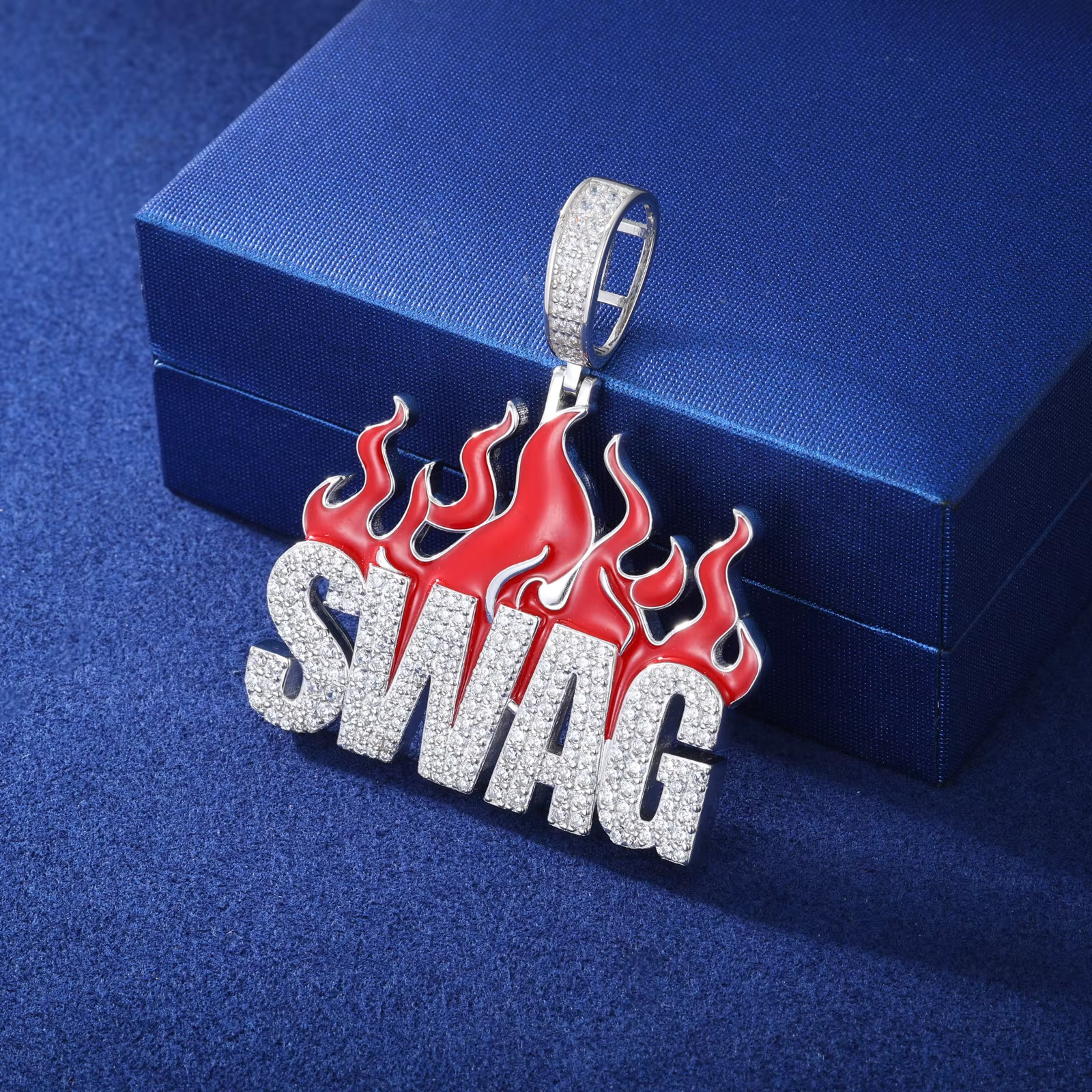 SWAG Flame Moissanite Pendant VVS 925 Silver Iced Out Hip Hop Jewelry for Men