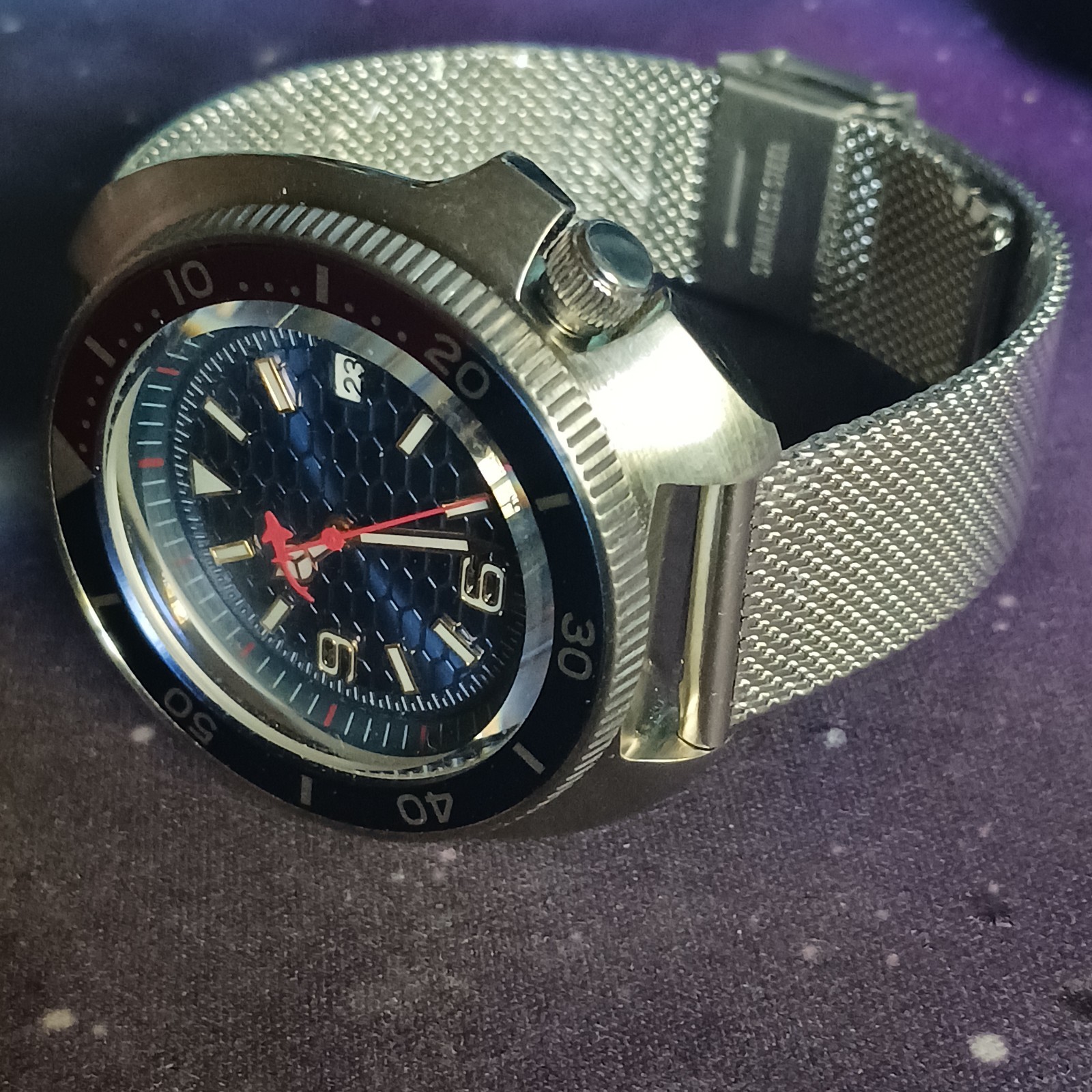 mens 44mm automatic watch, NH35, Dweller, Sapphire, Exhibition, 904L Stainless.