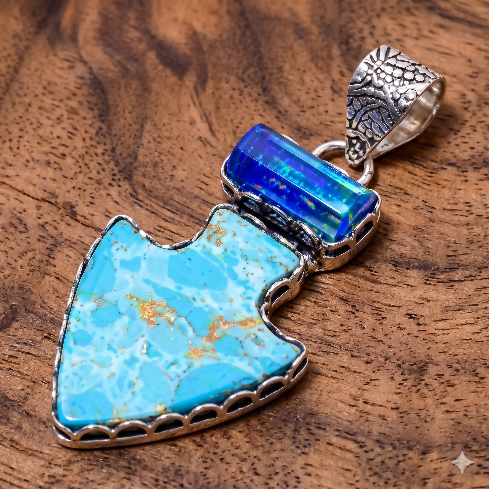 Copper Larimar Bio Tourmaline Quartz 925 Sterling Silver Engagement Wife Pendant