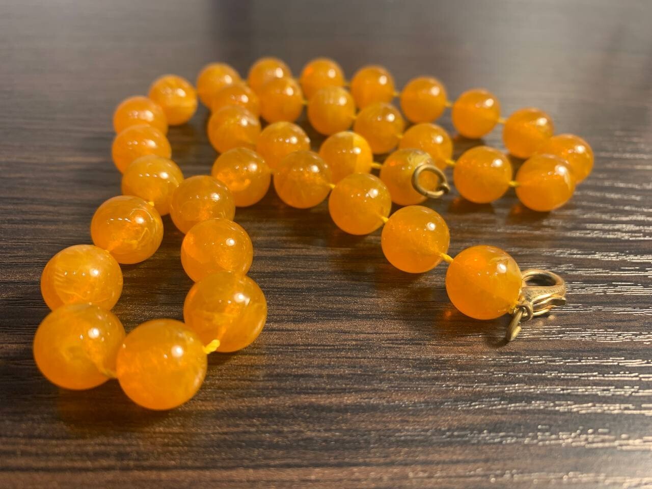 Vintage Natural Amber Bead Necklace – Honey Yellow Round Beads – 46cm – Antique