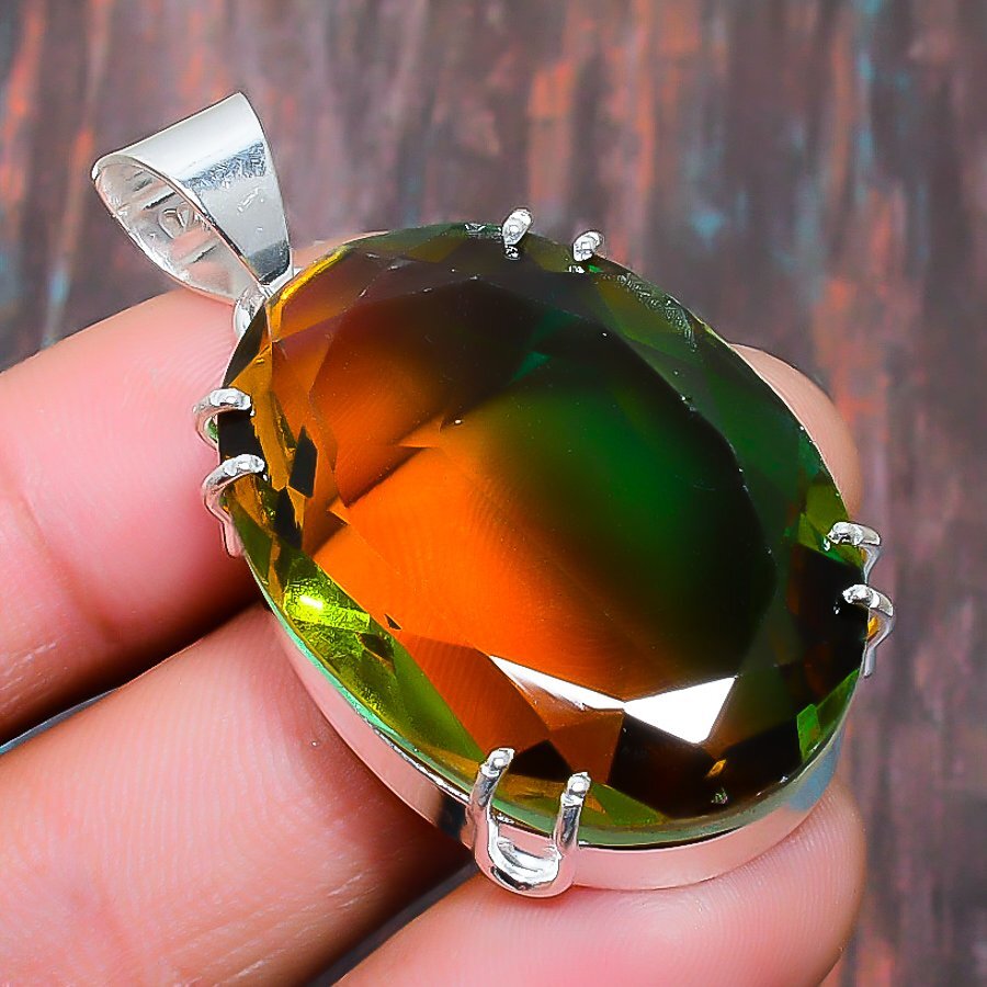 Bi-Color Tourmaline Gemstone Handmade Gift Jewelry Pendant 1.77″ h968