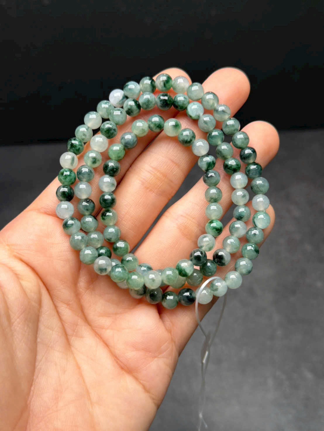 Burmese Natural A Untreated Jadeite Necklace 95 Beads Icy Moss Green 5.7-6mm