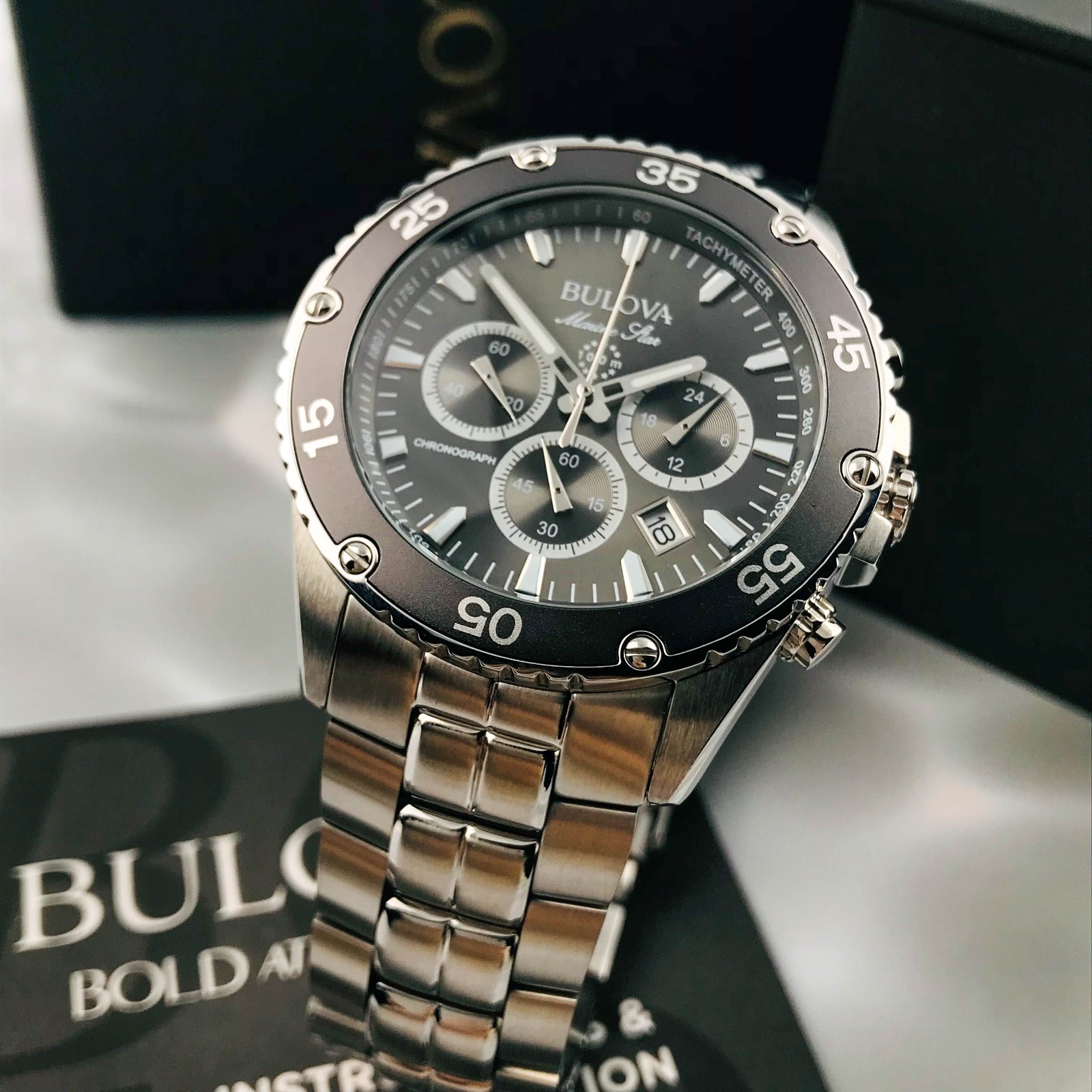 Bulova 98B401 Men’s Marine Star Chrono Rotating Bezel Black Dial 41.5mm Watch